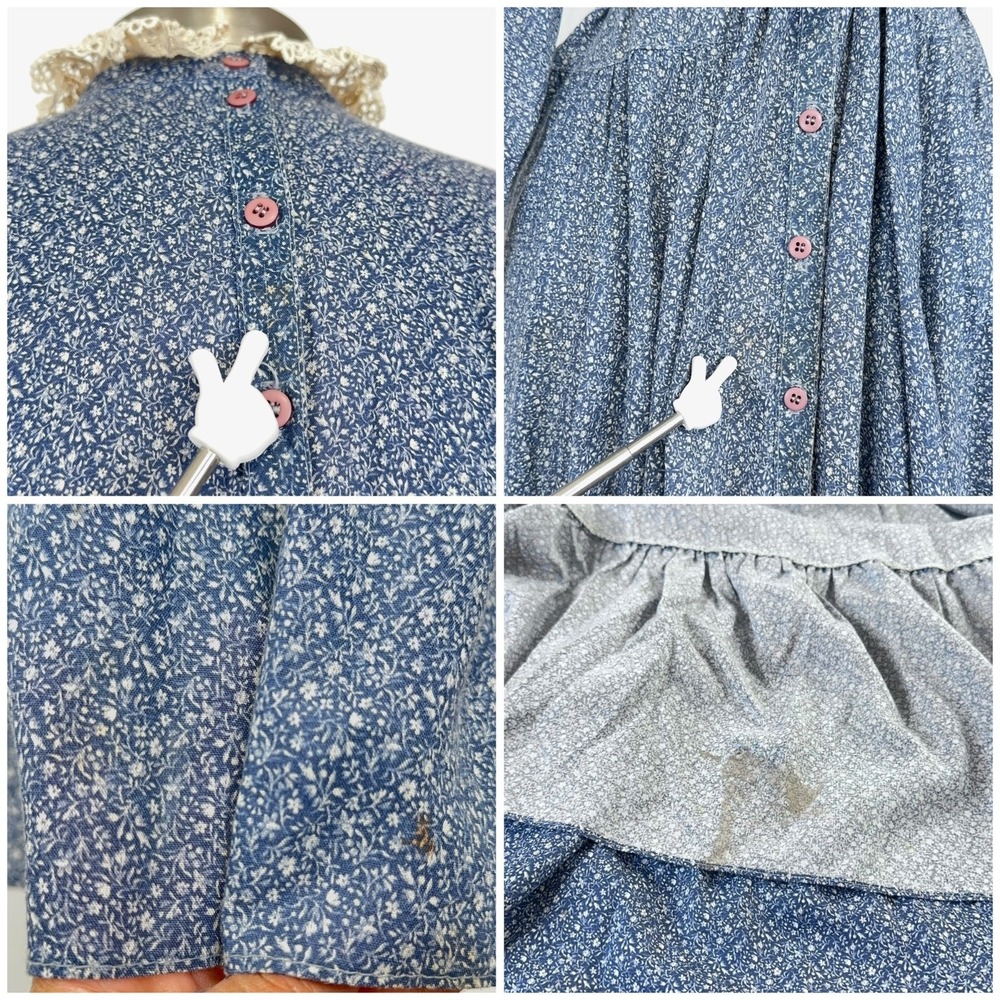 Vintage Jessica McClintock Cottage Prairie Dress Sz XS Floral Lace Button Front - Picture 5 of 10
